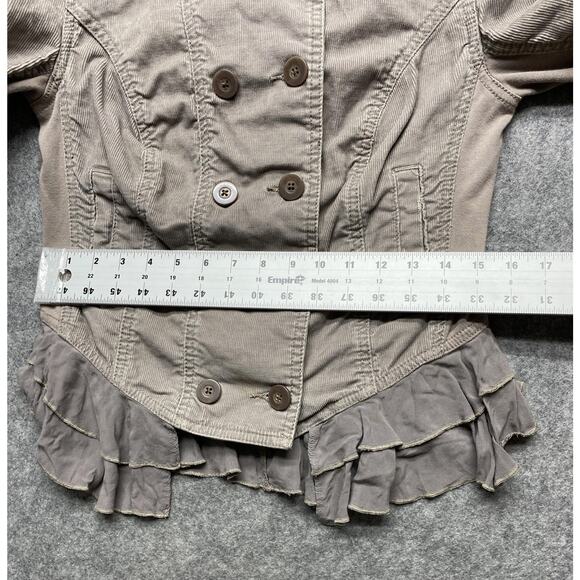 Free People Jacket Womens 4 Taupe Gray Corduroy Ruffle Peplum Romantic Military - Picture 3 of 16